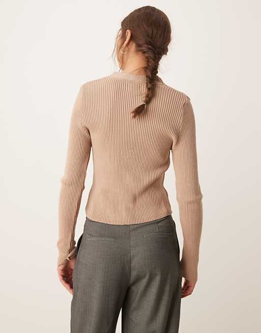 ASOS DESIGN Knitted V Neck Rib Cardigan In Mocha