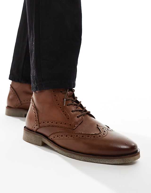 ASOS DESIGN lace up brogue boots in tan leather with natural sole