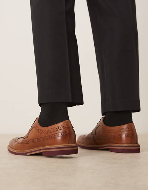 ASOS DESIGN Lace Up Brogue Derby In Tan Leather