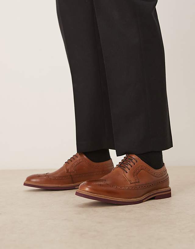 ASOS DESIGN Lace Up Brogue Derby In Tan Leather