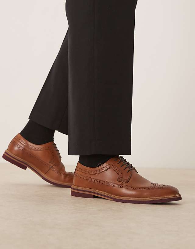 ASOS DESIGN lace up brogue derby in tan leather