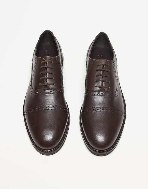 ASOS DESIGN Lace Up Oxford Shoes In Brown Leather With Brogue Detailing
