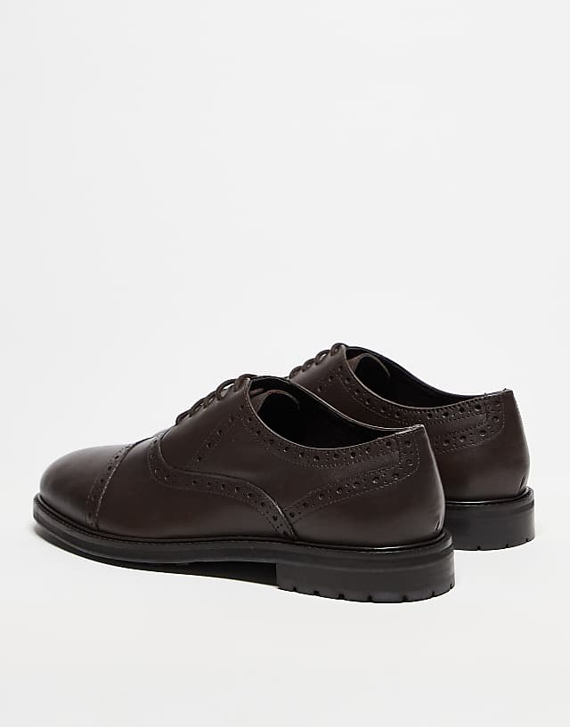 ASOS DESIGN Lace Up Oxford Shoes In Brown Leather With Brogue Detailing