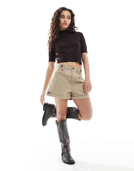 ASOS DESIGN Laundered Tab Detail Shorts In Mocha