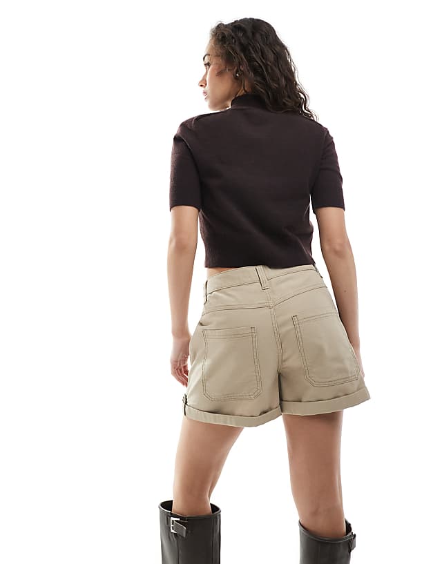 ASOS DESIGN Laundered Tab Detail Shorts In Mocha