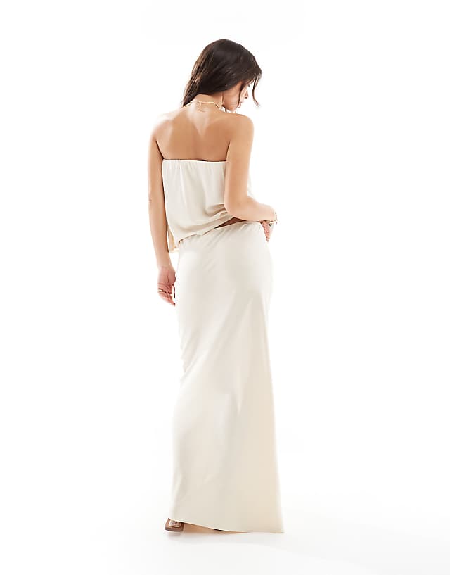 ASOS DESIGN Linen Blend Bias Cut Maxi Skirt In Beige