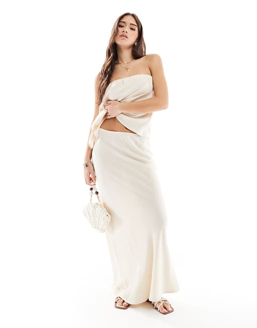 ASOS DESIGN Linen Blend Bias Cut Maxi Skirt In Beige