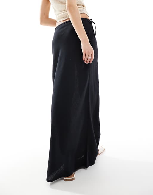 ASOS DESIGN Linen Blend Bias Maxi Skirt In Black