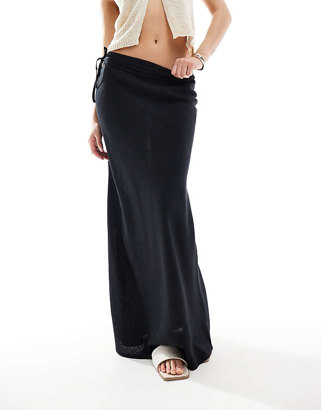 ASOS DESIGN linen blend bias maxi skirt in black