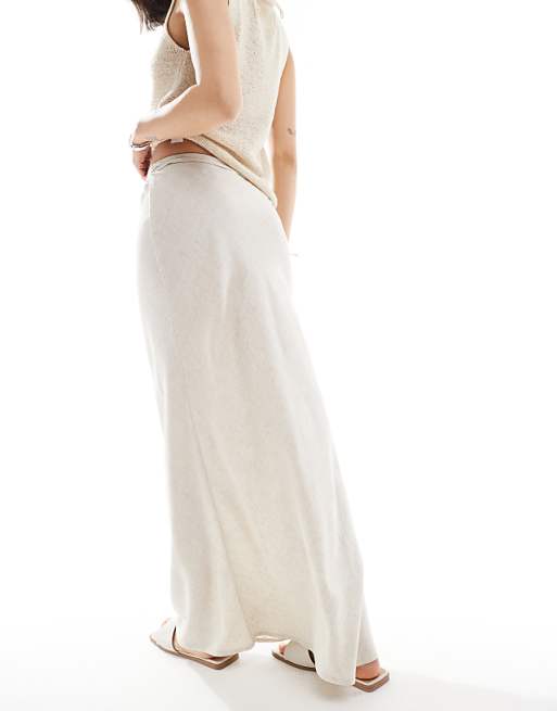 ASOS DESIGN Linen Blend Bias Maxi Skirt In Stone