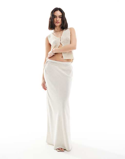 ASOS DESIGN linen blend bias maxi skirt in stone
