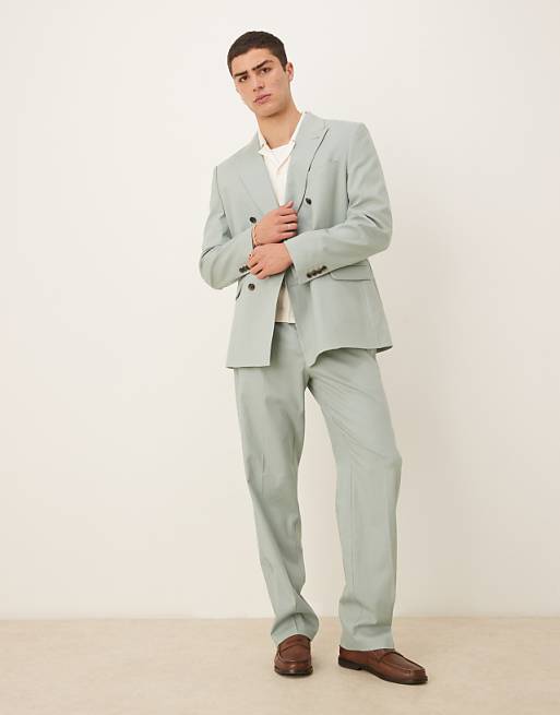 ASOS DESIGN Linen Blend Double Breasted Regular Suit In Green