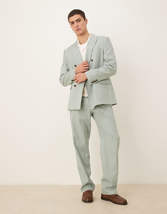 ASOS DESIGN linen blend double breasted regular suit in green
