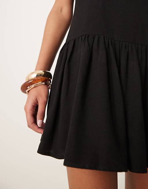 ASOS DESIGN Linen Blend Drop Waist Mini Dress In Black