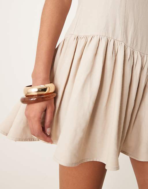 ASOS DESIGN Linen Blend Drop Waist Mini Dress In Mocha
