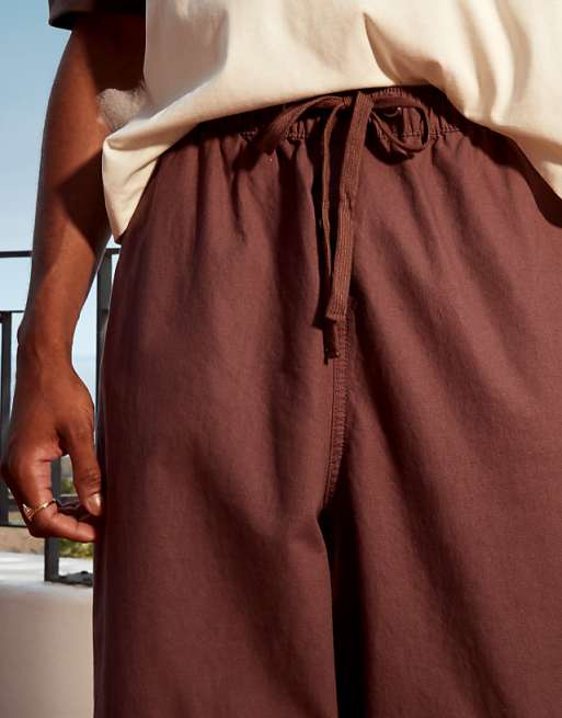 ASOS DESIGN Linen Blend Parachute Trousers In Brown