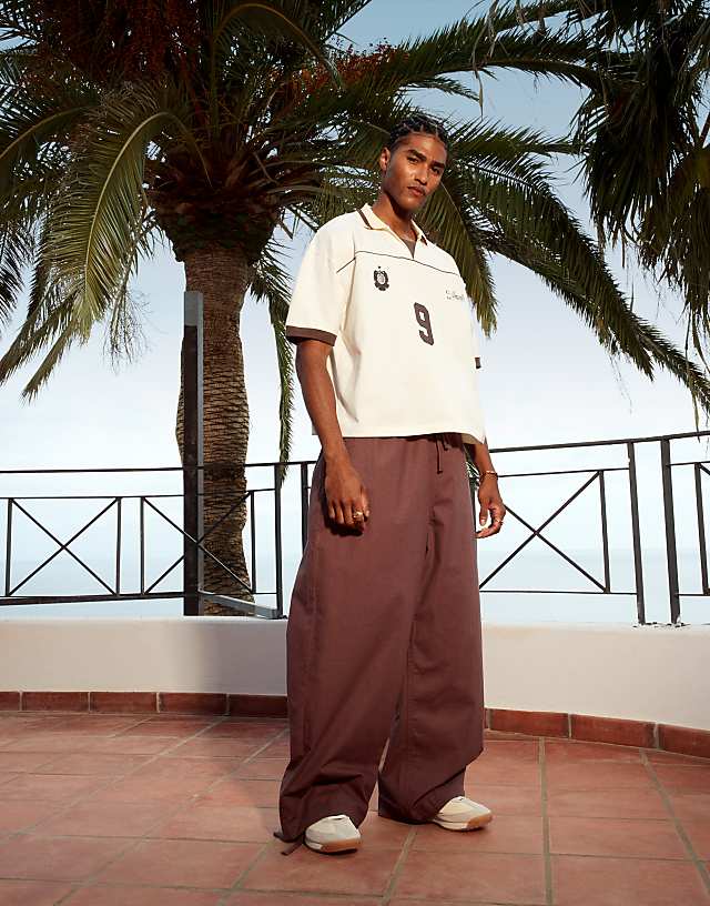 ASOS DESIGN linen blend parachute trousers in brown