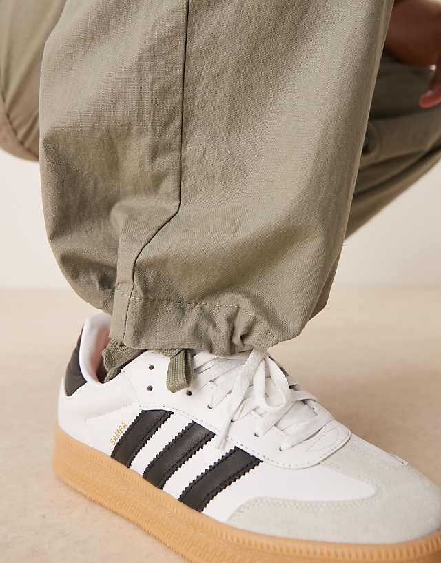 ASOS DESIGN Linen Blend Parachute Trousers In Khaki