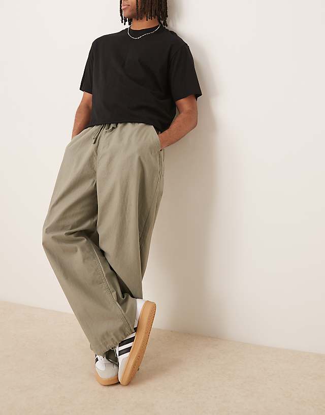 ASOS DESIGN Linen Blend Parachute Trousers In Khaki