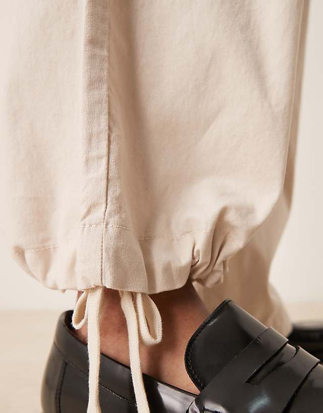 ASOS DESIGN Linen Blend Parachute Trousers In Stone