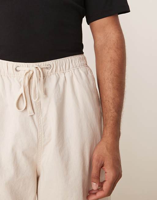 ASOS DESIGN Linen Blend Parachute Trousers In Stone