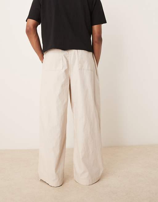 ASOS DESIGN Linen Blend Parachute Trousers In Stone
