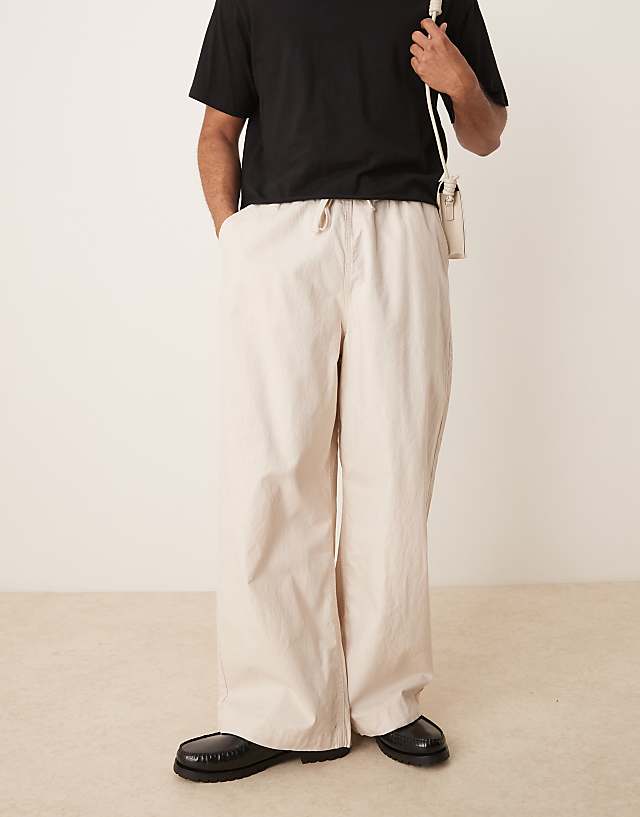 ASOS DESIGN linen blend parachute trousers in stone