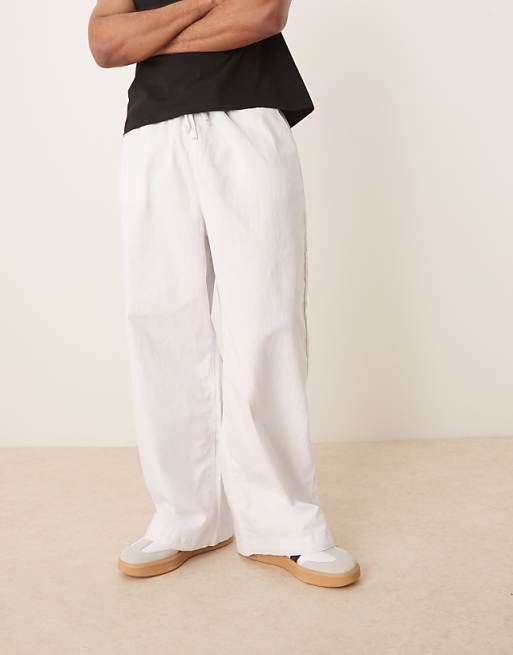 ASOS DESIGN Linen Blend Parachute Trousers In White