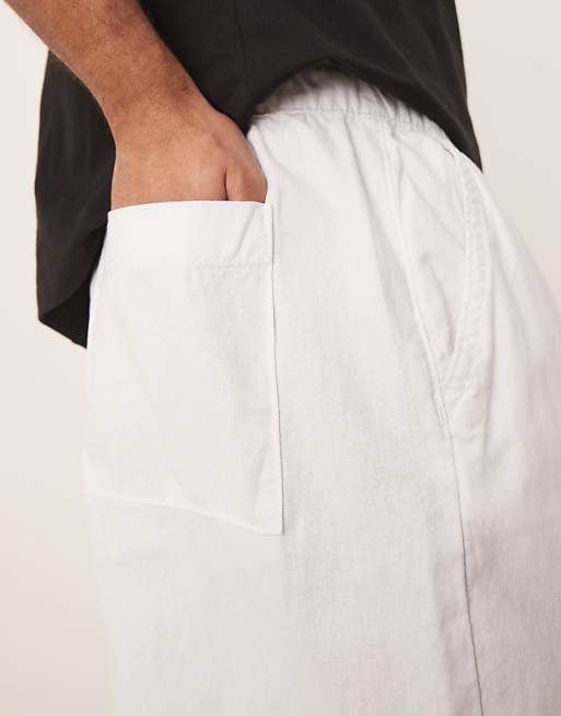 ASOS DESIGN Linen Blend Parachute Trousers In White