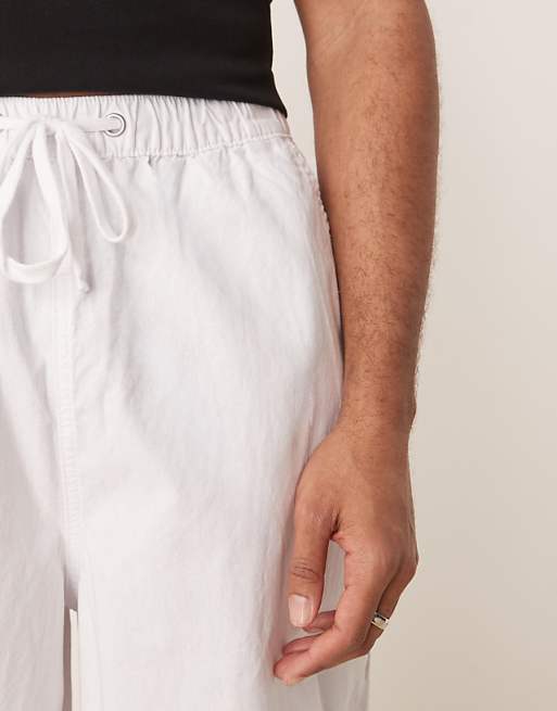 ASOS DESIGN Linen Blend Parachute Trousers In White