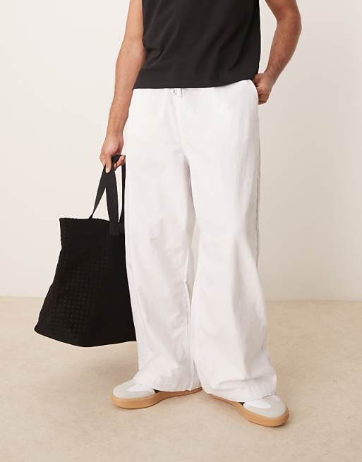 ASOS DESIGN Linen Blend Parachute Trousers In White