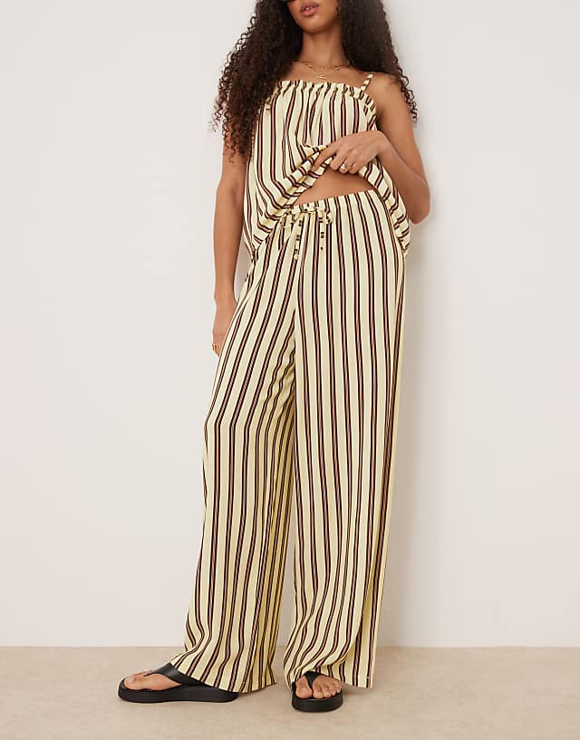 ASOS DESIGN Linen Blend Pull On Trouser In Buttermilk Stripe