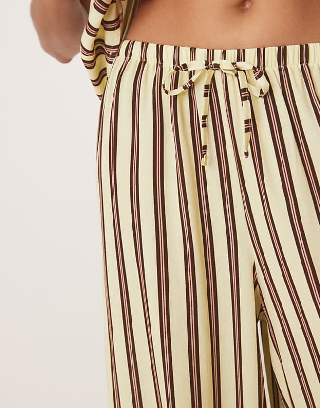 ASOS DESIGN Linen Blend Pull On Trouser In Buttermilk Stripe