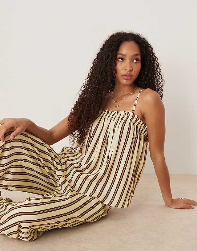 ASOS DESIGN Linen Blend Pull On Trouser In Buttermilk Stripe