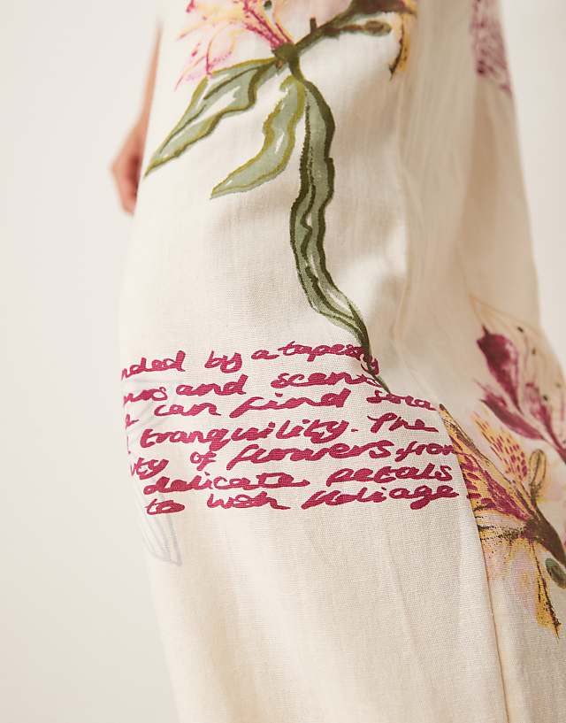 ASOS DESIGN Linen Blend Pull On Wide Leg Trousers With Shirred Waist Detail In Floral Print