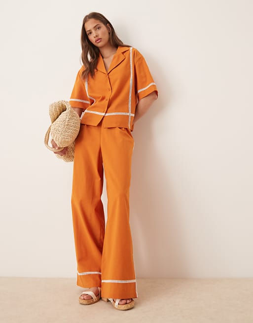 ASOS DESIGN linen blend shirt & trouser co-ord in orange