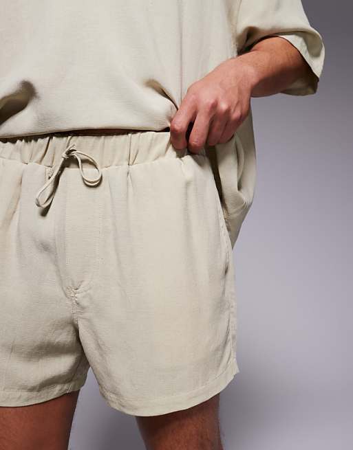 ASOS DESIGN Linen Blend Shorts In Short Length In Brown