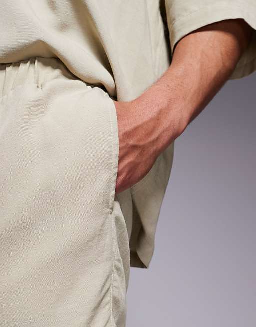 ASOS DESIGN Linen Blend Shorts In Short Length In Brown