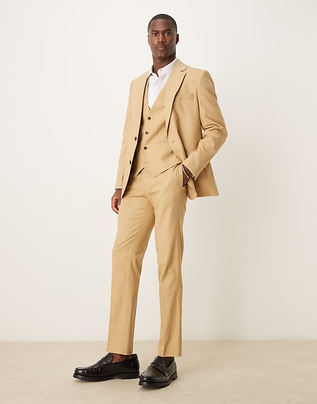 ASOS DESIGN linen blend slim fit suit in beige