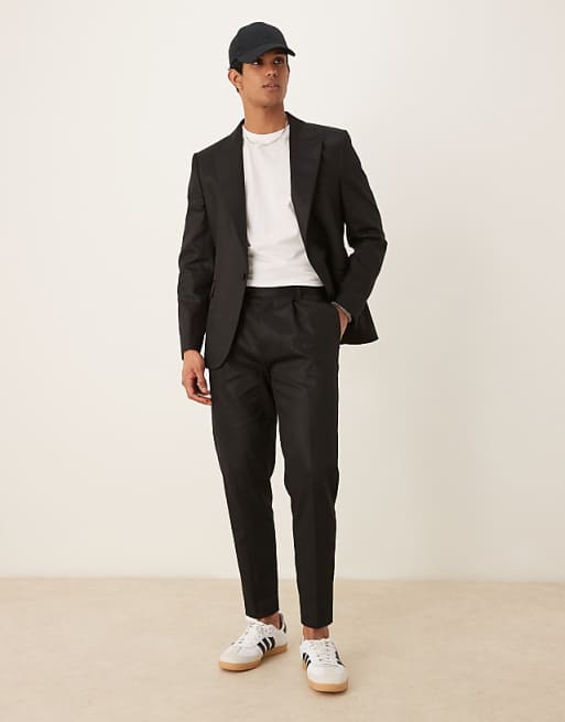 ASOS DESIGN linen blend slim fit suit in black