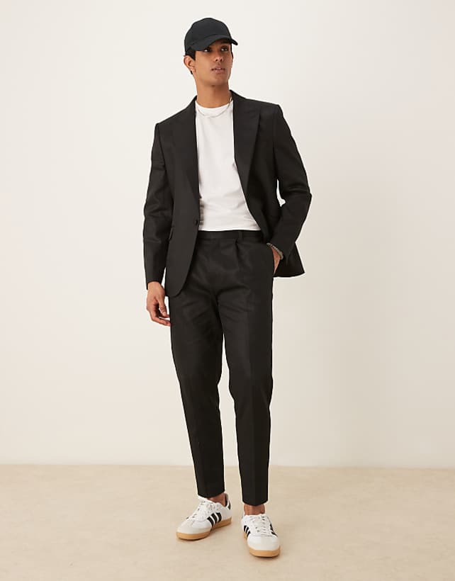 ASOS DESIGN linen blend slim fit suit in black
