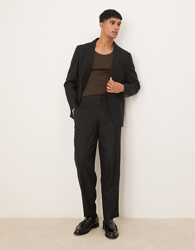 ASOS DESIGN linen blend slim shawl suit in black twill