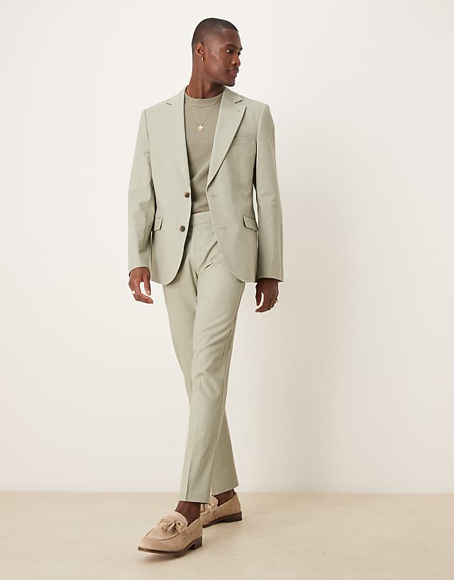 ASOS DESIGN Linen Blend Slim Suit In Sage Green