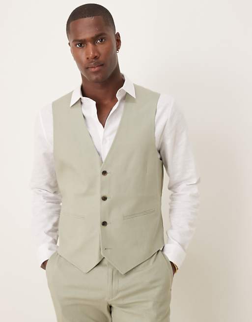 ASOS DESIGN Linen Blend Slim Suit In Sage Green