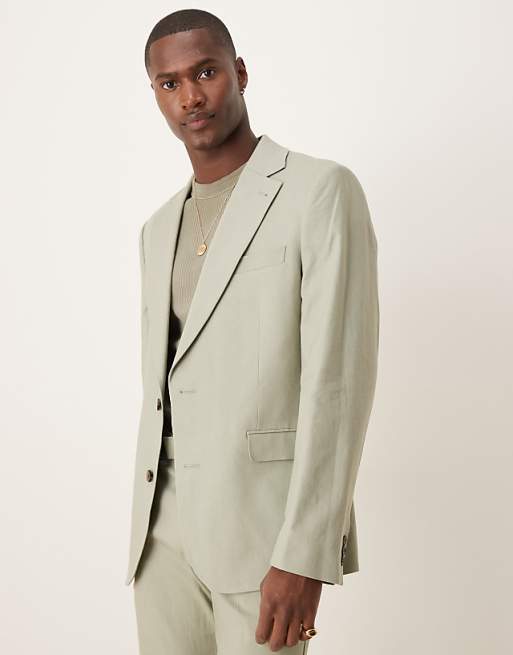 ASOS DESIGN Linen Blend Slim Suit In Sage Green