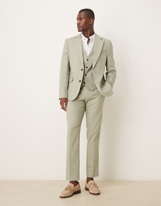 ASOS DESIGN linen blend slim suit in sage green