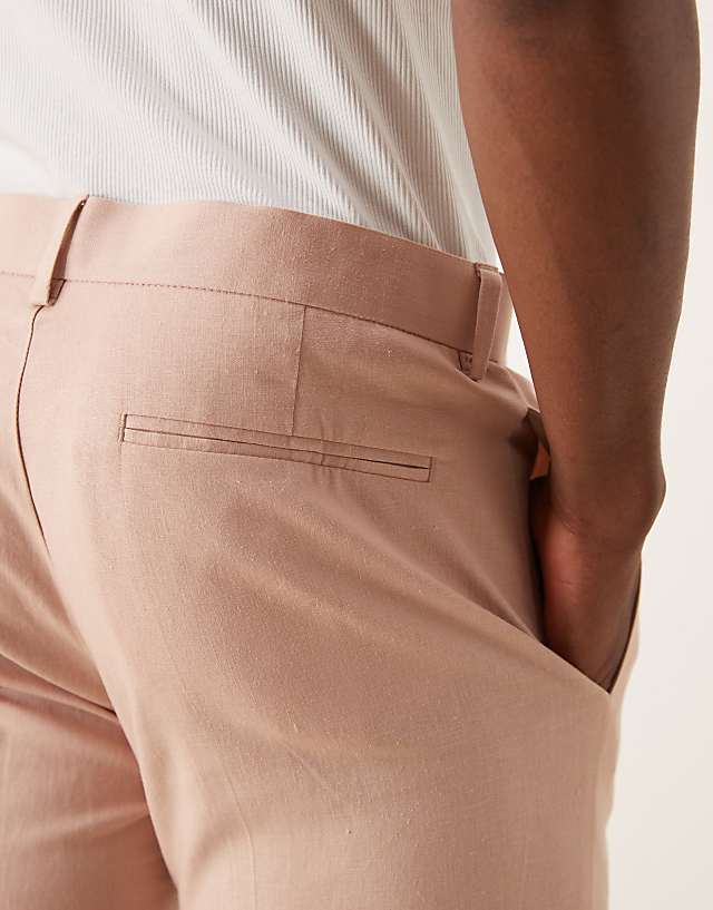 ASOS DESIGN Linen Blend Slim Suit Trousers In Pink