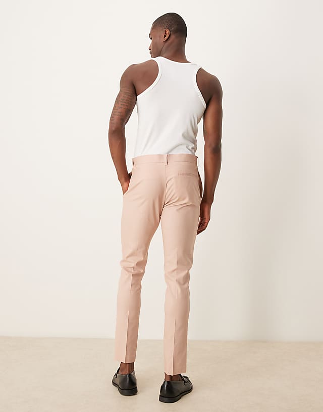 ASOS DESIGN Linen Blend Slim Suit Trousers In Pink