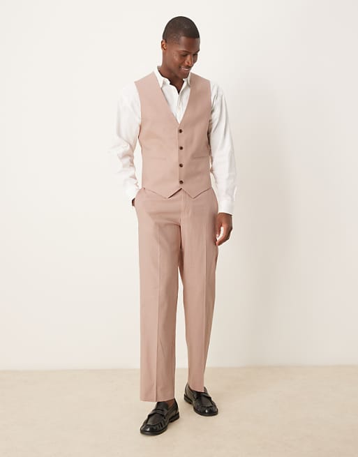 ASOS DESIGN Linen Blend Slim Suit Waistcoat In Pink
