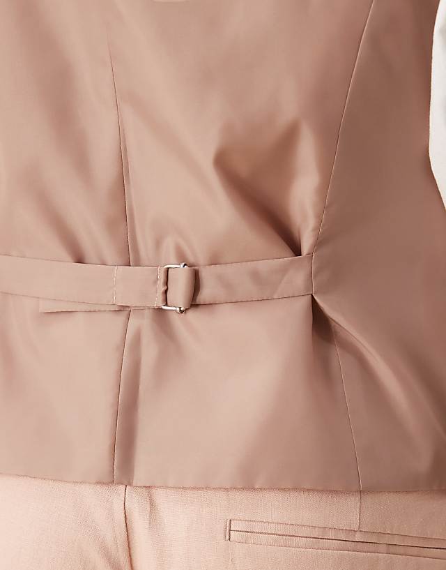 ASOS DESIGN Linen Blend Slim Suit Waistcoat In Pink